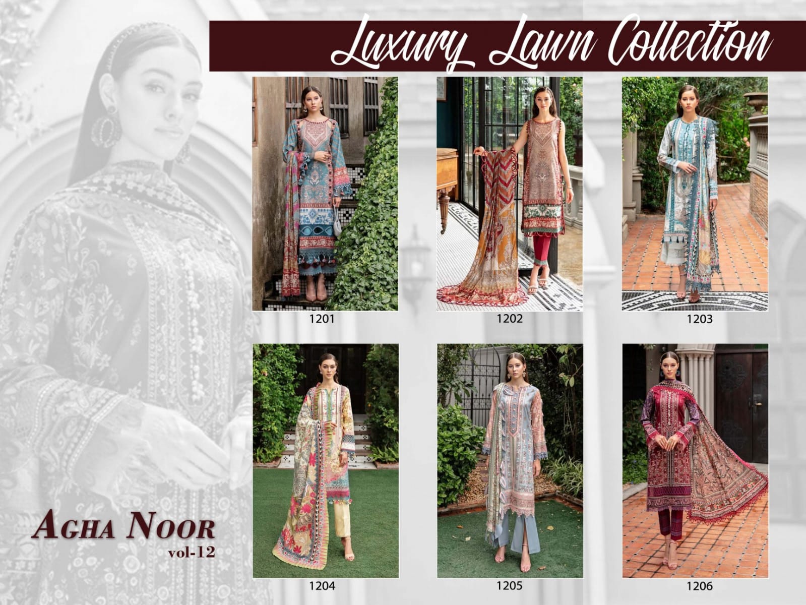Agha Noor Vol 12 Printed Lawn Cotton Pakistani Dress Material Wholesale Online
